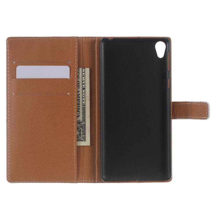 Pattern Printing Leather Wallet Stand Shell for Sony Xperia E5 - Black Cat Smiling-3
