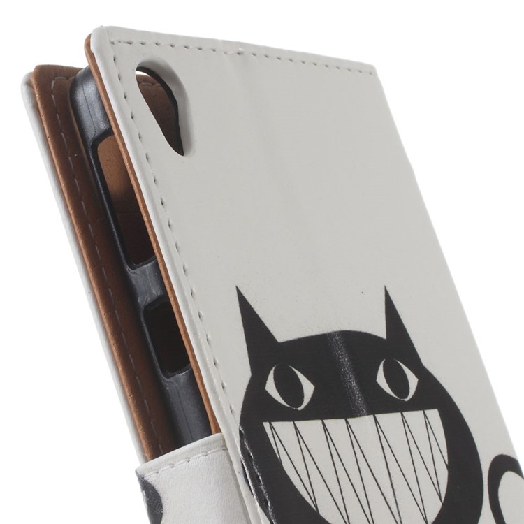 Pattern Printing Leather Wallet Stand Shell for Sony Xperia E5 - Black Cat Smiling-4