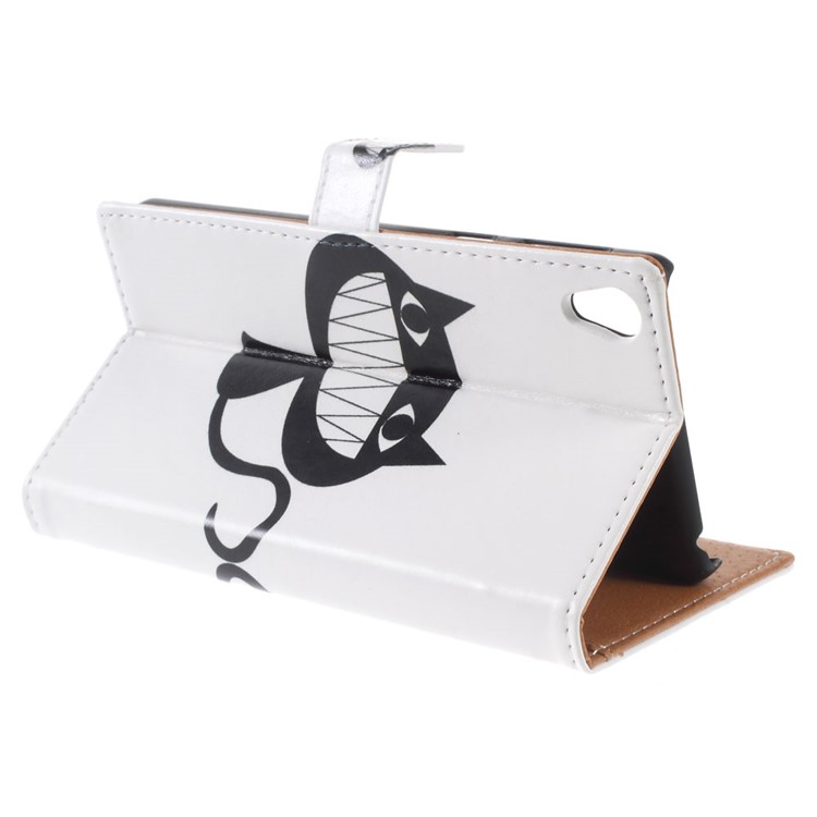 Pattern Printing Leather Wallet Stand Shell for Sony Xperia E5 - Black Cat Smiling-7