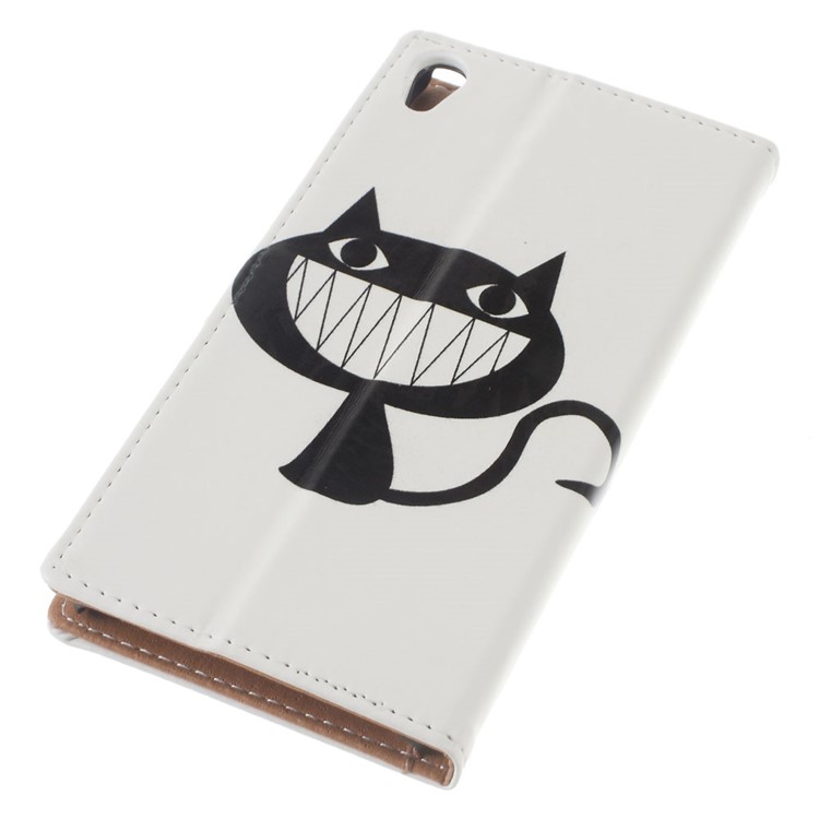 Pattern Printing Leather Wallet Stand Shell for Sony Xperia E5 - Black Cat Smiling-8