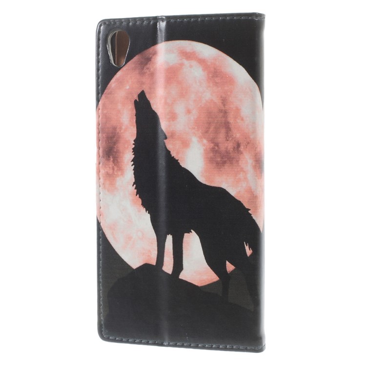 Illustration PU Leather Wallet Stand Case for Sony Xperia E5 - Wolf Howling at the Moon-2