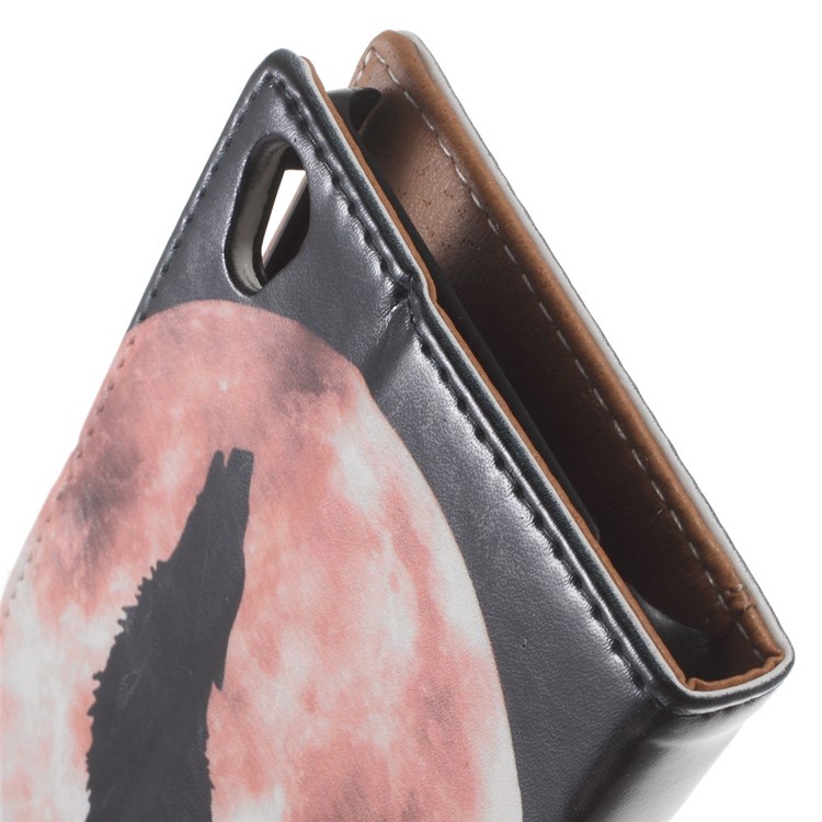 Illustration PU Leather Wallet Stand Case for Sony Xperia E5 - Wolf Howling at the Moon-4