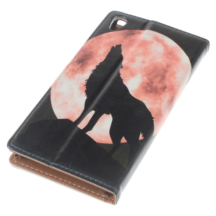 Illustration PU Leather Wallet Stand Case for Sony Xperia E5 - Wolf Howling at the Moon-7