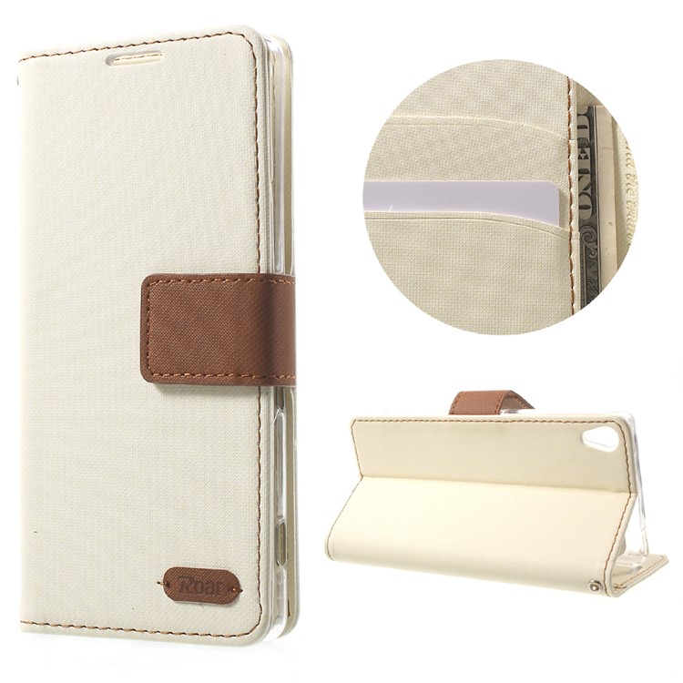 ROAR KOREA Twill Grain Wallet Leather Cover Stand for Sony Xperia XA / XA Dual - White-1