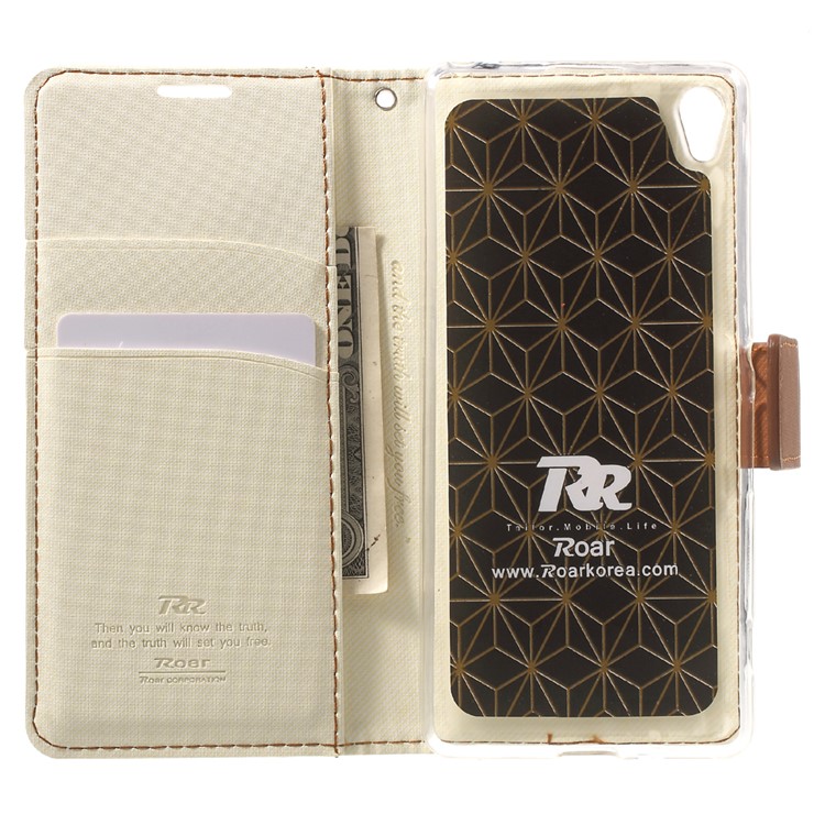 ROAR KOREA Twill Grain Wallet Leather Cover Stand for Sony Xperia XA / XA Dual - White-4