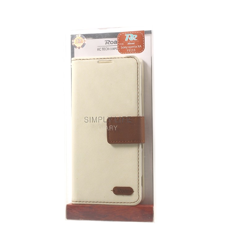 ROAR KOREA Twill Grain Wallet Leather Cover Stand for Sony Xperia XA / XA Dual - White-8