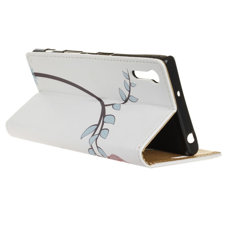 Stand Leather Magnetic Case for Sony Xperia XZs / XZ - Two Owls on the Tree Branch-5
