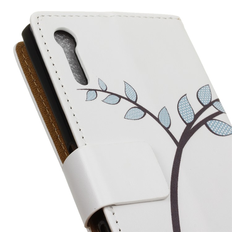 Stand Leather Magnetic Case for Sony Xperia XZs / XZ - Two Owls on the Tree Branch-6