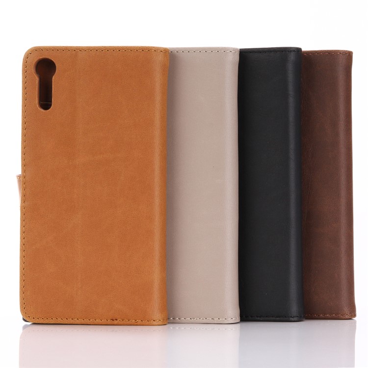 Retro Crazy Horse Leather Wallet Stand Cover for Sony Xperia XZs / XZ - Grey-6