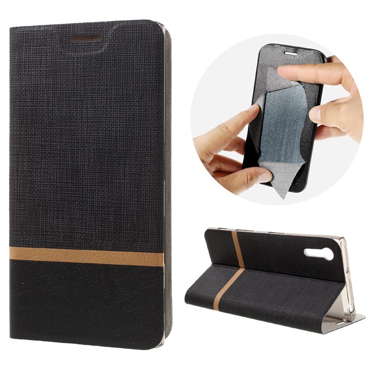 Cross Pattern Leather Card Holder Case for Sony Xperia XZs / XZ - Black-1