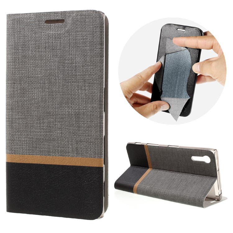 Cross Pattern Leather Card Holder Cover for Sony Xperia XZs / XZ - Grey-1