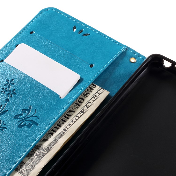 Card Holder Leather Stand Case for Sony Xperia E5 with Dual-sided Magnatic Strap - Baby Blue-12