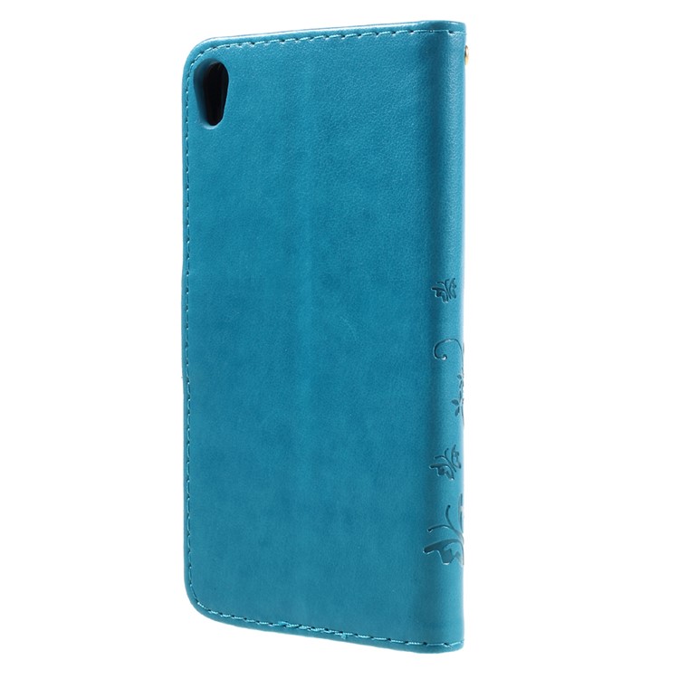 Card Holder Leather Stand Case for Sony Xperia E5 with Dual-sided Magnatic Strap - Baby Blue-2