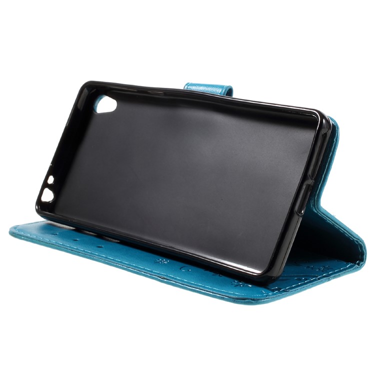 Card Holder Leather Stand Case for Sony Xperia E5 with Dual-sided Magnatic Strap - Baby Blue-4