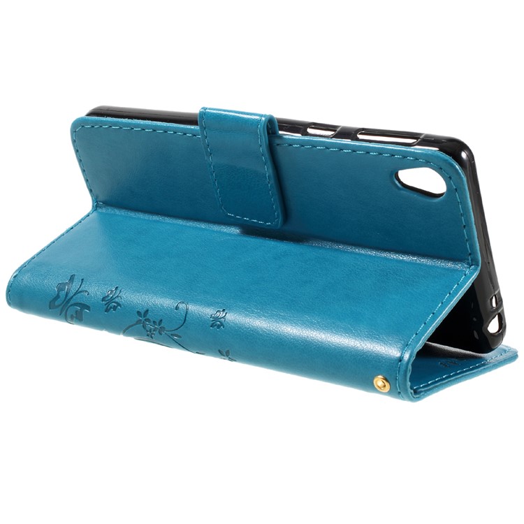 Card Holder Leather Stand Case for Sony Xperia E5 with Dual-sided Magnatic Strap - Baby Blue-5
