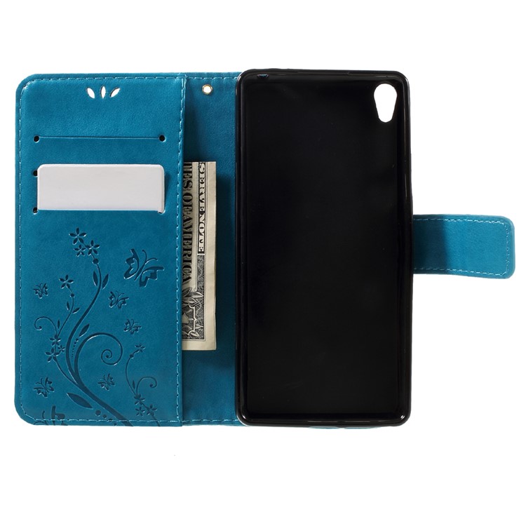 Card Holder Leather Stand Case for Sony Xperia E5 with Dual-sided Magnatic Strap - Baby Blue-6