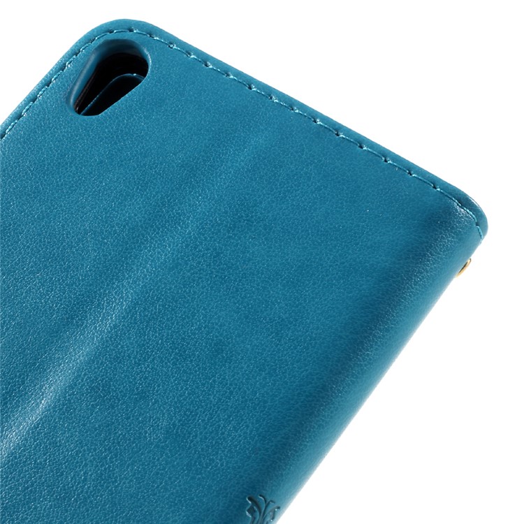 Card Holder Leather Stand Case for Sony Xperia E5 with Dual-sided Magnatic Strap - Baby Blue-9
