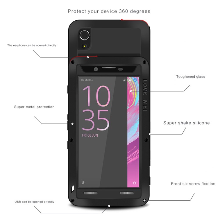 LOVE MEI for Sony Xperia X Performance Shockproof Dropproof Dustproof Case - Black-4
