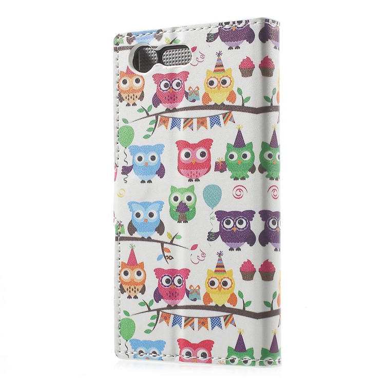 For Sony Xperia X Compact Pattern Printing Folio Leather Wallet Stand Case - Multiple Colored Owls-2