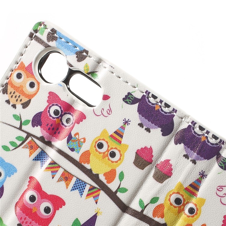 For Sony Xperia X Compact Pattern Printing Folio Leather Wallet Stand Case - Multiple Colored Owls-6