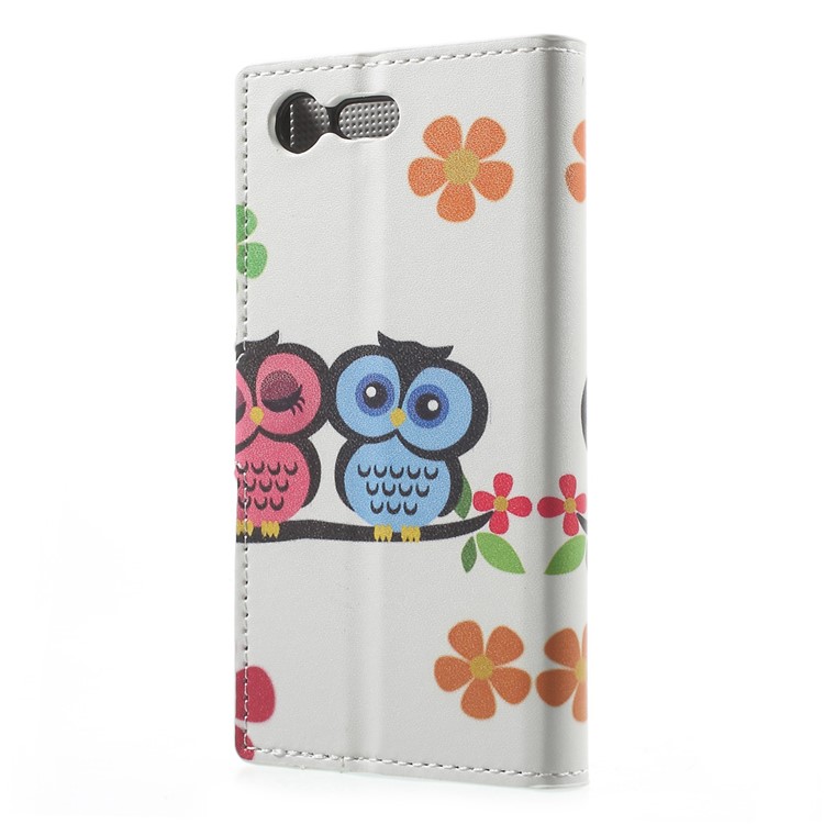 For Sony Xperia X Compact Folio PU Leather Wallet Stand Pattern Printing Case - Owl Couple-2