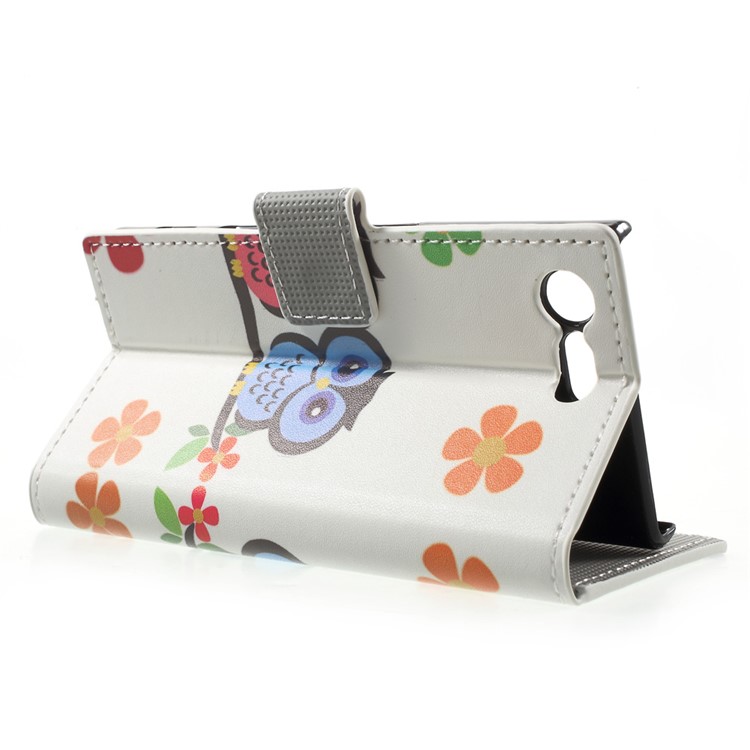 For Sony Xperia X Compact Folio PU Leather Wallet Stand Pattern Printing Case - Owl Couple-3