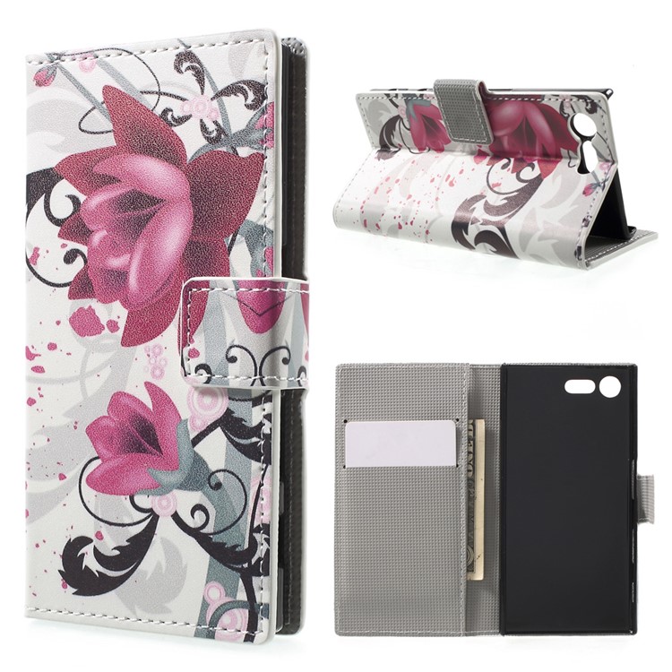 For Sony Xperia X Compact Patterned Folio Leather Wallet Stand Shell - Kapok Flower-1