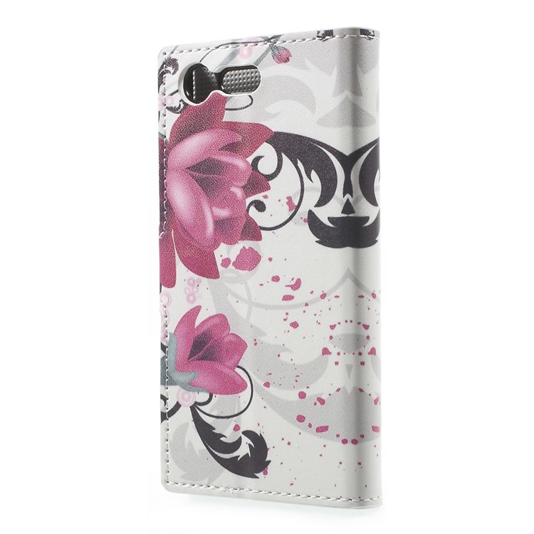 For Sony Xperia X Compact Patterned Folio Leather Wallet Stand Shell - Kapok Flower-2
