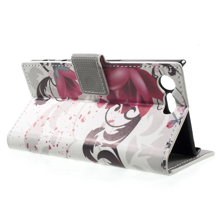 For Sony Xperia X Compact Patterned Folio Leather Wallet Stand Shell - Kapok Flower-3