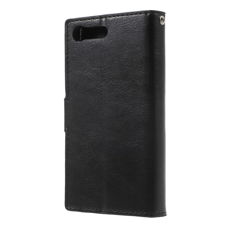 3-slot Wallet Crazy Horse Leather Case for Sony Xperia X Compact with Strap - Black-2