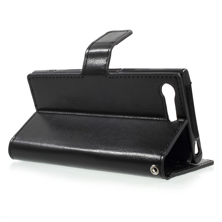3-slot Wallet Crazy Horse Leather Case for Sony Xperia X Compact with Strap - Black-3