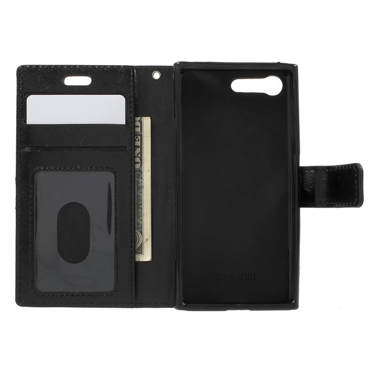 3-slot Wallet Crazy Horse Leather Case for Sony Xperia X Compact with Strap - Black-4
