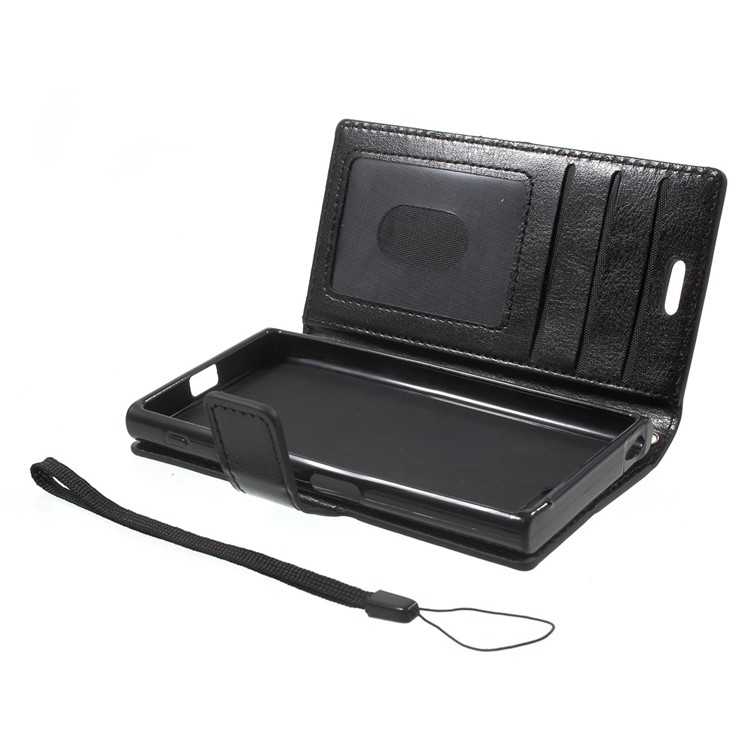 3-slot Wallet Crazy Horse Leather Case for Sony Xperia X Compact with Strap - Black-5