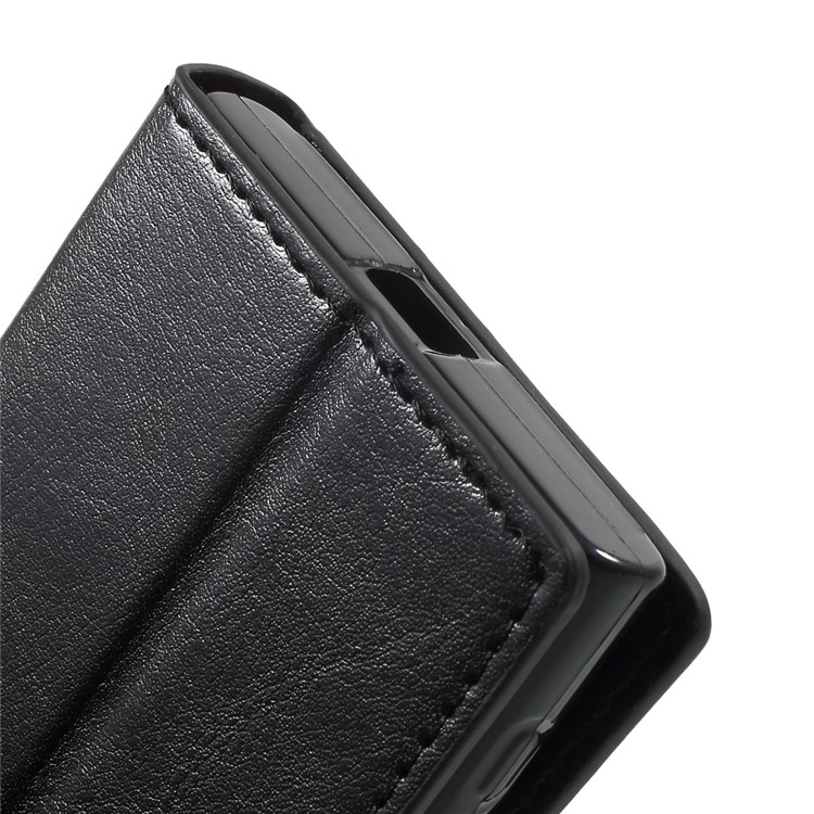 3-slot Wallet Crazy Horse Leather Case for Sony Xperia X Compact with Strap - Black-9