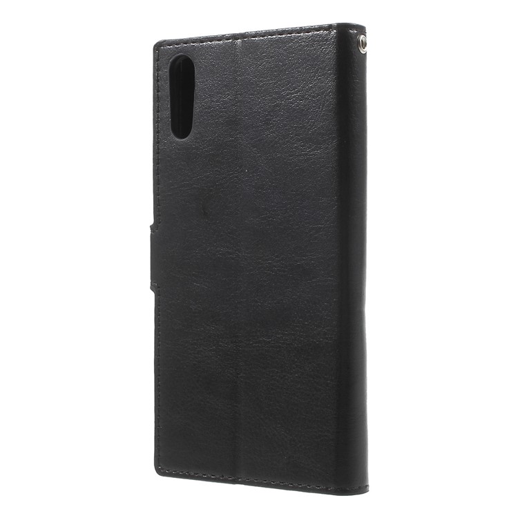 Crazy Horse Leather Wallet Stand Case for Sony Xperia XZs / XZ with Wrist Strap - Black-2