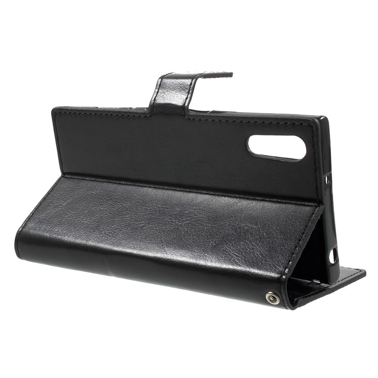 Crazy Horse Leather Wallet Stand Case for Sony Xperia XZs / XZ with Wrist Strap - Black-3