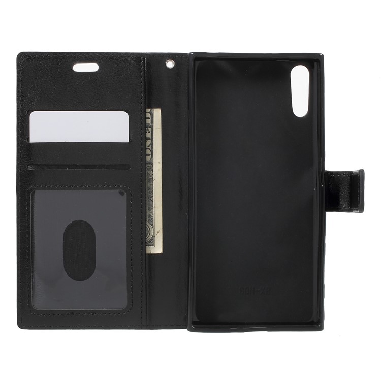 Crazy Horse Leather Wallet Stand Case for Sony Xperia XZs / XZ with Wrist Strap - Black-4