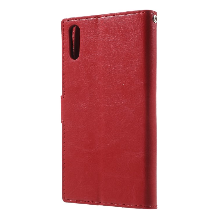 Crazy Horse PU Leather Wallet Stand Shell for Sony Xperia XZs / XZ with Wrist Strap - Red-2