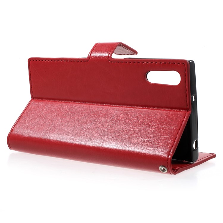 Crazy Horse PU Leather Wallet Stand Shell for Sony Xperia XZs / XZ with Wrist Strap - Red-3