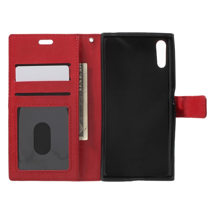Crazy Horse PU Leather Wallet Stand Shell for Sony Xperia XZs / XZ with Wrist Strap - Red-4