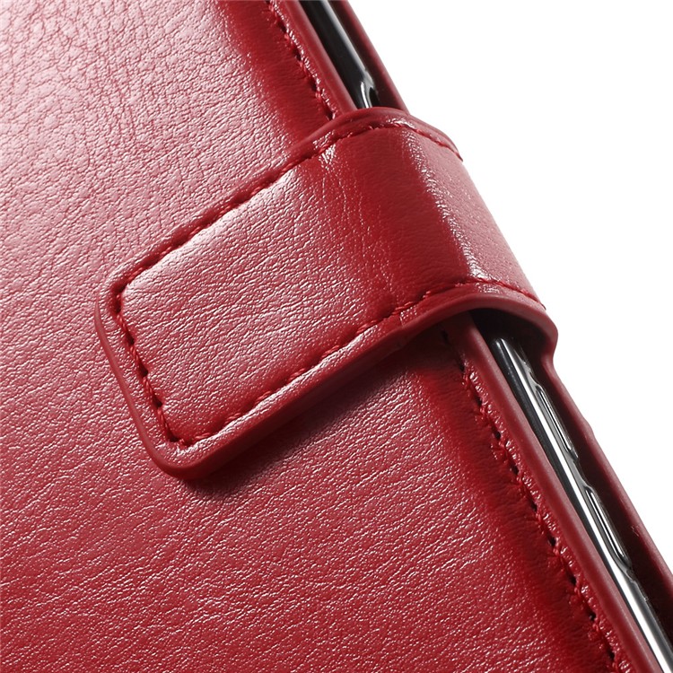 Crazy Horse PU Leather Wallet Stand Shell for Sony Xperia XZs / XZ with Wrist Strap - Red-7