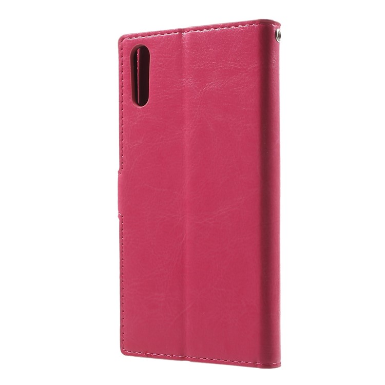 Crazy Horse Stand Leather Wallet Case for Sony Xperia XZs / XZ with Wrist Strap - Rose-2
