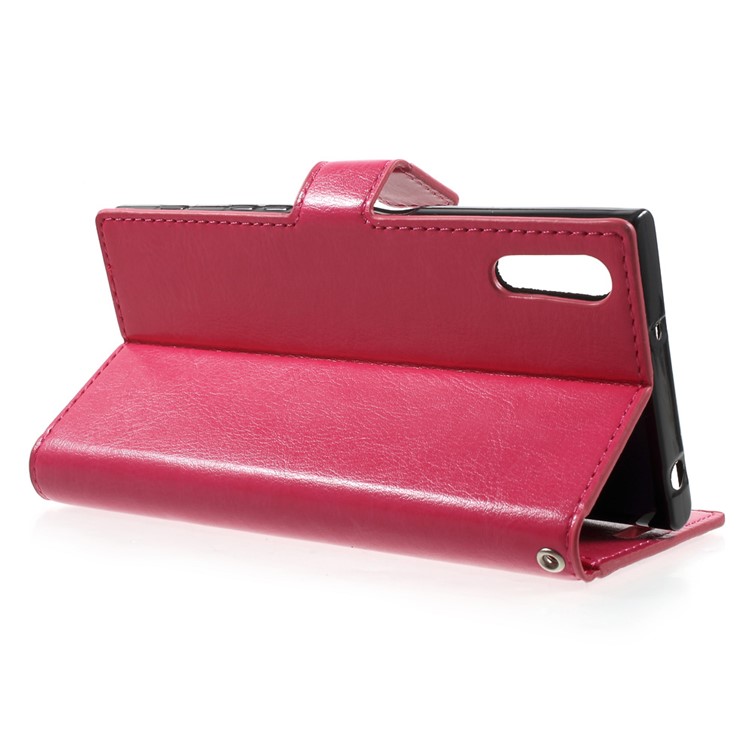 Crazy Horse Stand Leather Wallet Case for Sony Xperia XZs / XZ with Wrist Strap - Rose-3