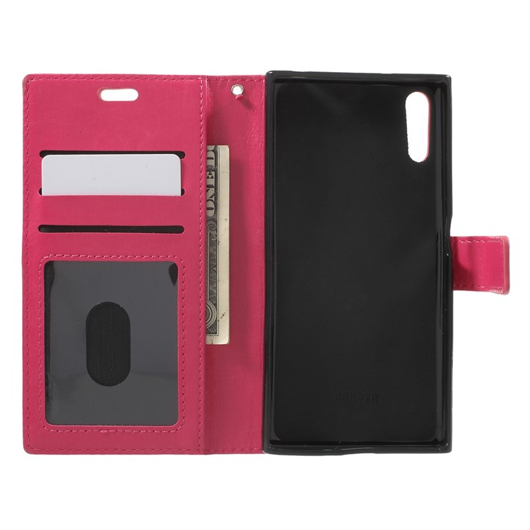 Crazy Horse Stand Leather Wallet Case for Sony Xperia XZs / XZ with Wrist Strap - Rose-4