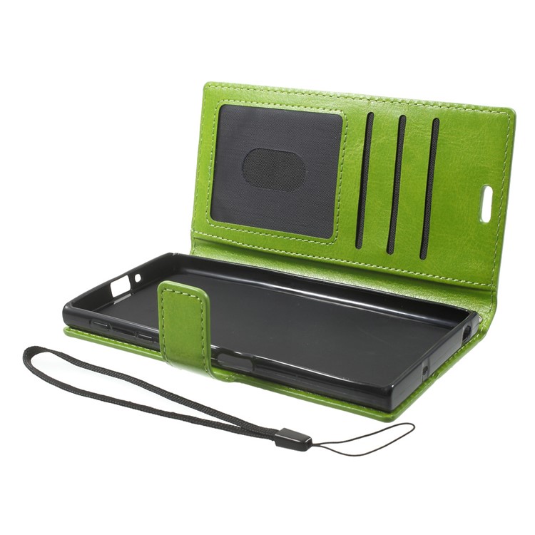 For Sony Xperia XZs / XZ Crazy Horse Magnetic Leather Wallet Stand Cover with Wrist Strap - Green-5