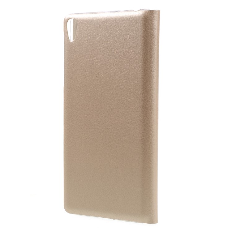 View Window Leather Protective Case for Sony Xperia E5 - Gold-2