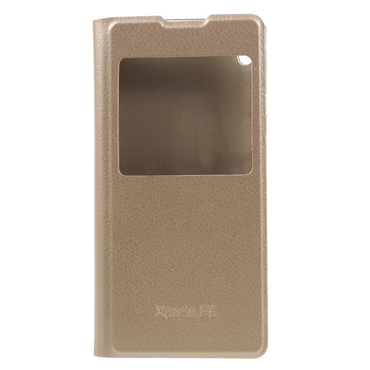 View Window Leather Protective Case for Sony Xperia E5 - Gold-3