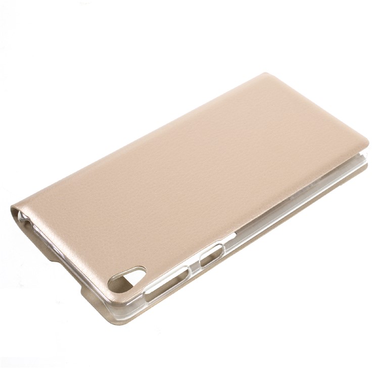 View Window Leather Protective Case for Sony Xperia E5 - Gold-4