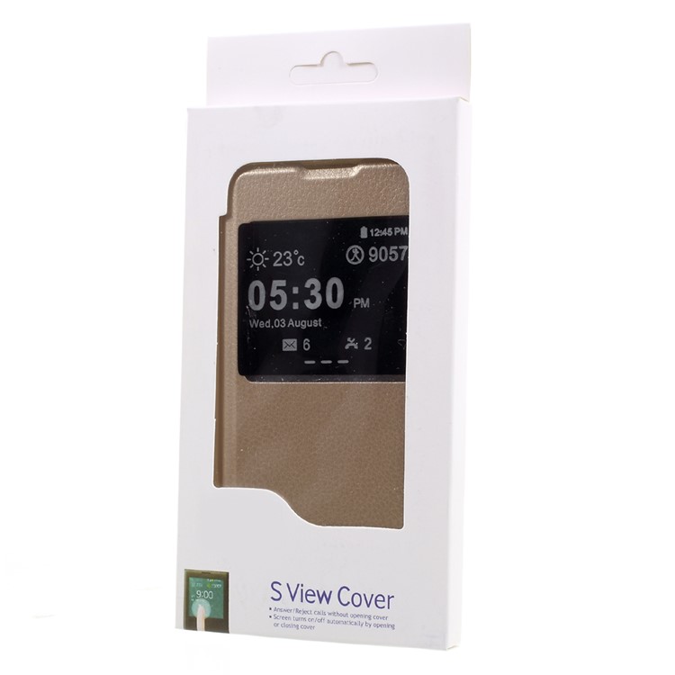 View Window Leather Protective Case for Sony Xperia E5 - Gold-8