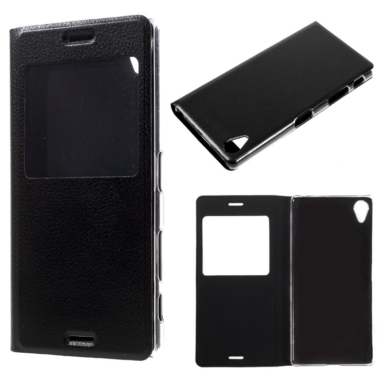 View Window Leather Flip Case for Sony Xperia X - Black-1